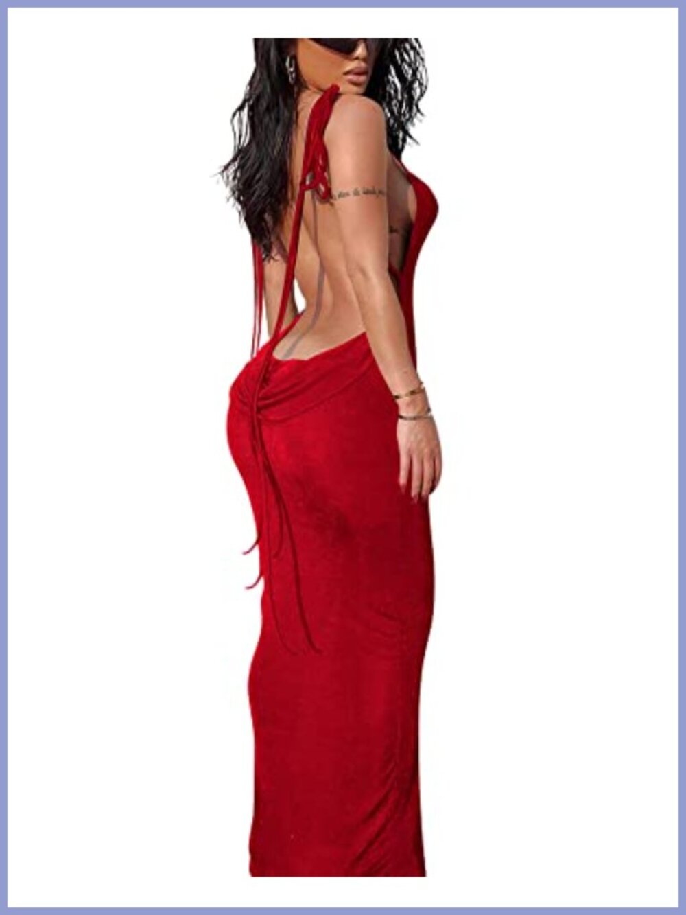 Backless Halter Maxi Dress Cowl Neck Spaghetti Strap Bodycon
